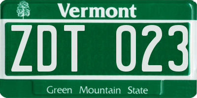VT license plate ZDT023