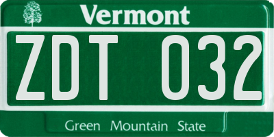 VT license plate ZDT032
