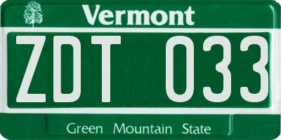 VT license plate ZDT033