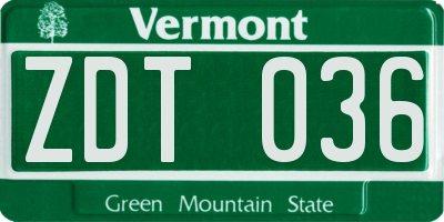 VT license plate ZDT036