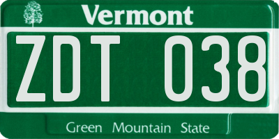 VT license plate ZDT038