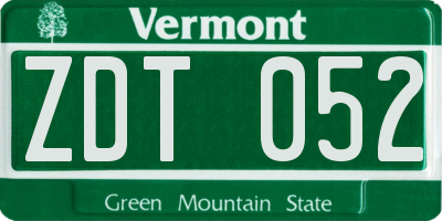 VT license plate ZDT052