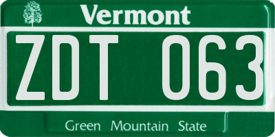 VT license plate ZDT063