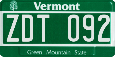 VT license plate ZDT092