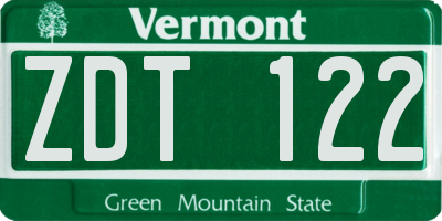VT license plate ZDT122
