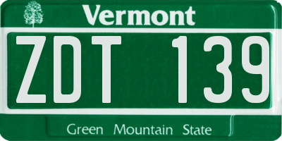 VT license plate ZDT139