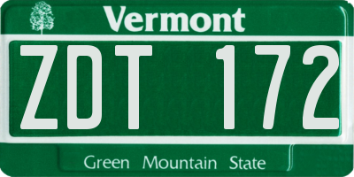 VT license plate ZDT172