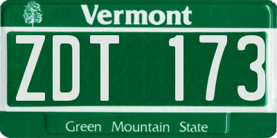 VT license plate ZDT173