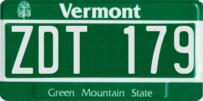 VT license plate ZDT179
