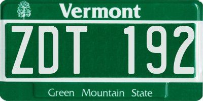 VT license plate ZDT192