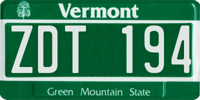 VT license plate ZDT194