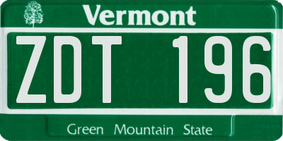 VT license plate ZDT196