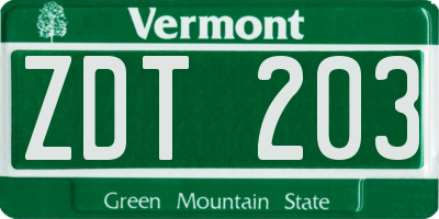 VT license plate ZDT203
