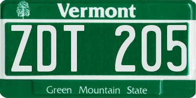 VT license plate ZDT205
