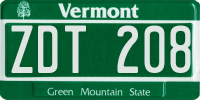 VT license plate ZDT208