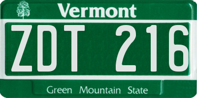 VT license plate ZDT216