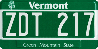 VT license plate ZDT217