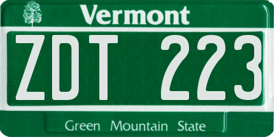 VT license plate ZDT223