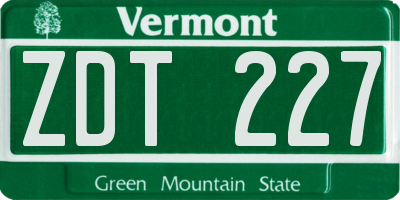 VT license plate ZDT227