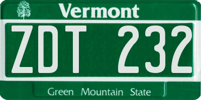 VT license plate ZDT232