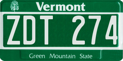 VT license plate ZDT274