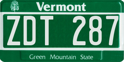 VT license plate ZDT287