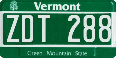 VT license plate ZDT288