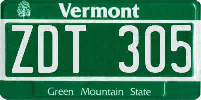 VT license plate ZDT305