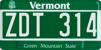 VT license plate ZDT314