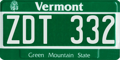 VT license plate ZDT332