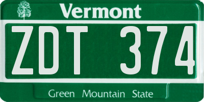 VT license plate ZDT374
