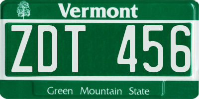 VT license plate ZDT456