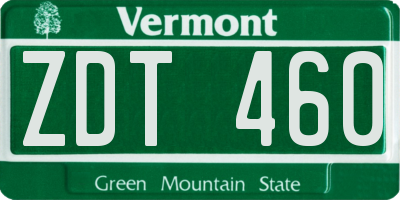 VT license plate ZDT460