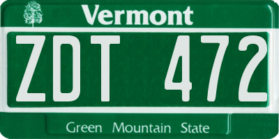 VT license plate ZDT472