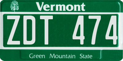 VT license plate ZDT474