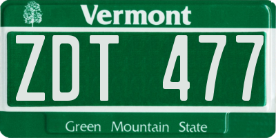 VT license plate ZDT477