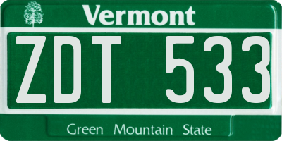 VT license plate ZDT533