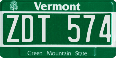 VT license plate ZDT574