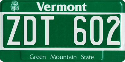 VT license plate ZDT602