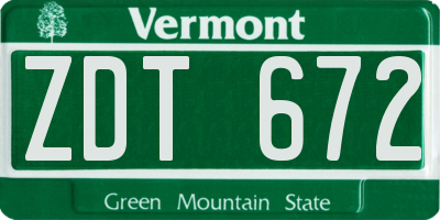 VT license plate ZDT672