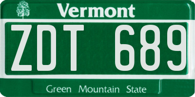VT license plate ZDT689