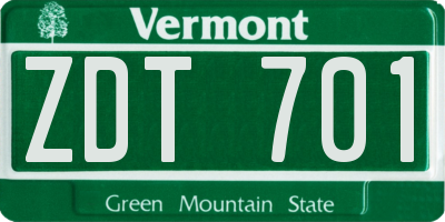 VT license plate ZDT701