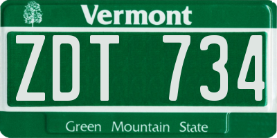 VT license plate ZDT734
