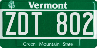 VT license plate ZDT802