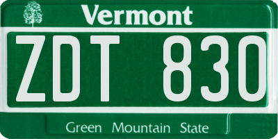 VT license plate ZDT830