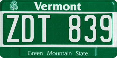 VT license plate ZDT839