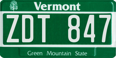 VT license plate ZDT847