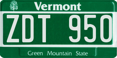 VT license plate ZDT950