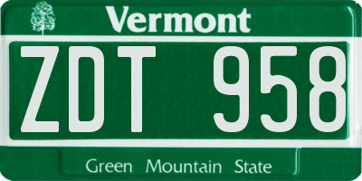 VT license plate ZDT958