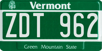 VT license plate ZDT962